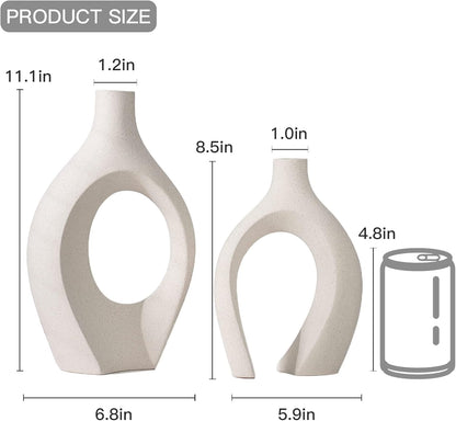 Lvases Snuggle Hollow Ceramic Vase Set of 2, Nordic Modern Boho ins Style Decorative Ceramic Aesthetic Flower Vase for Home Decor (Milky White W 6.3" X H 8.4")