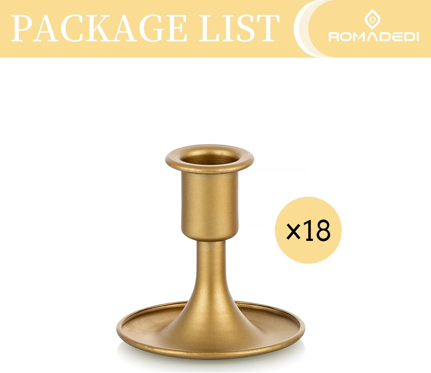 Candlestick Holders Taper Candle Holders, Romadedi Gold Candle Stick Candle Holder for Table Centerpiece, Wedding Reception, Festive Christmas Mantel Decoration or Home Decor, Set of 2