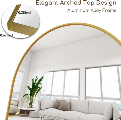 Dewfig Arched Full Length Mirror, 76"x34" Large Floor Mirror, Full Body Mirrors for Leaning or Hanging, Standing Mirrors for Bedroom, Living Room,Dressing Room, Aluminum Alloy Frame, Black