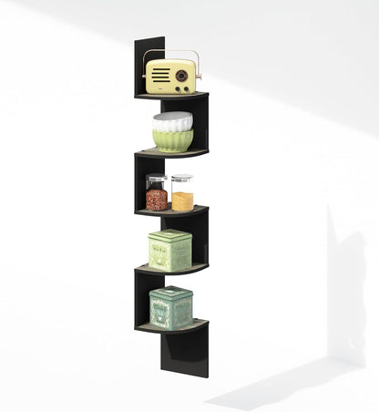 Furinno Rossi 5-Tier Wall Mount Floating Radial Corner Shelf, White