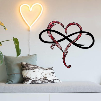 AOOLVY Infinity Heart Wall Decor, Unique Infinity Heart Metal Art Wall Decor Love Sign Steel Wall Plaques Bedroom Ornaments for Home Wedding Decor, Room Living Room Decoration (Black, 23.6x20.6inch)