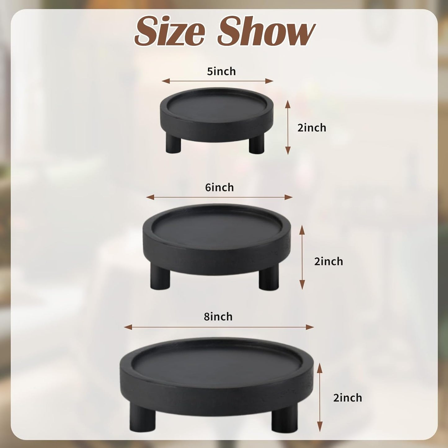 3PCS Wooden Display Risers for Display,Wood Riser Display Pedestal Stand for Home Décor (Modern Black,8,6,5'')