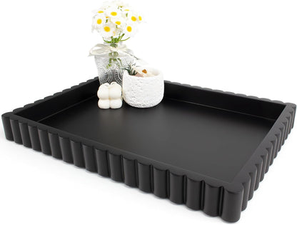 YMXYJM-Scalloped Coffee Table Tray，Ottoman Tray for Modern Home Decor. 14" Decorative Tray for Entryway Table Decor, Living Room Table Decor, Coffee Table Centerpiece - Beige Resin