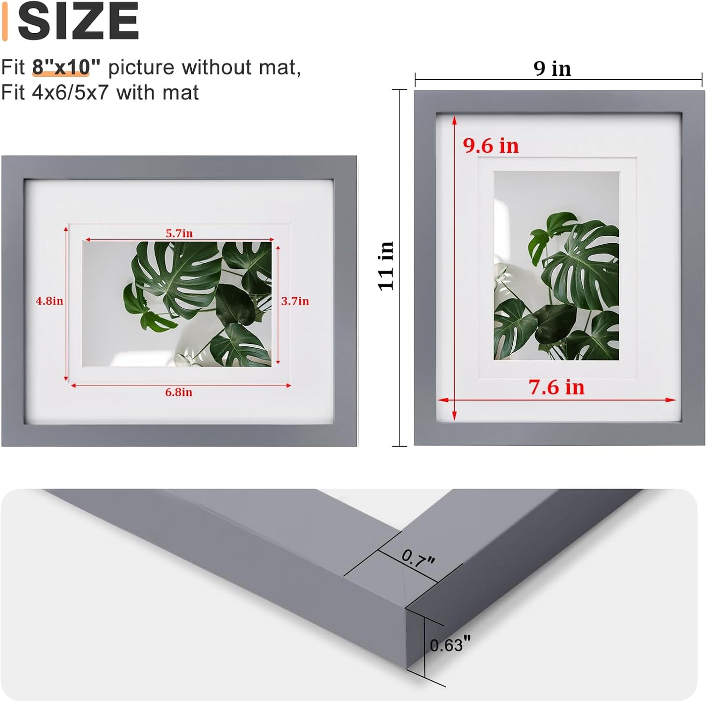 Egofine 12x16 Picture Frame Black, Covered by Plexiglass Made of Solid Wood, Display Pictures 9x12 and 11x14 with Mat or 12x16 Without Mat, for Wall Mounting Photo Frame - Colors B