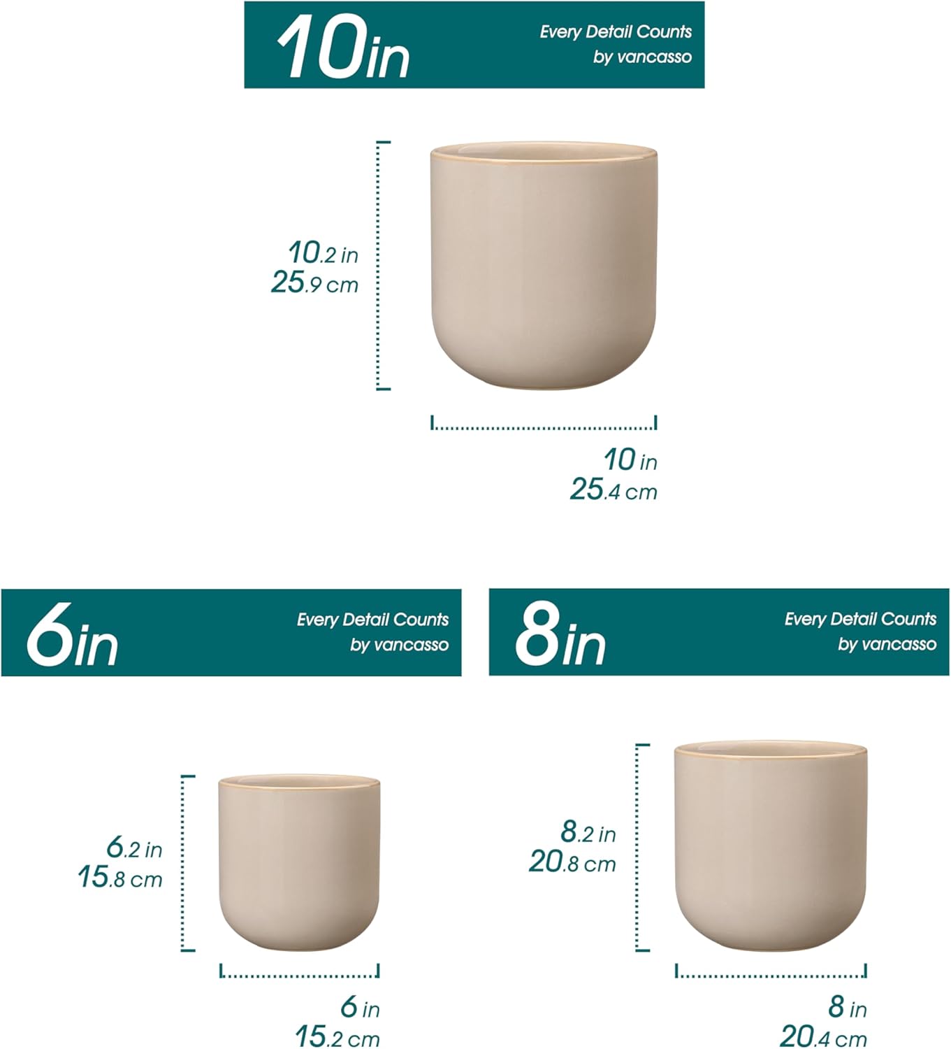 vancasso Ceramic Plant Pots, 4+5+6 inches, Set of 3, Planters with Drainage Hole, Flower Pots Planters Pots for Indoor Plants, Modern Indoor Decorative Garden Pot, Home Decor, White