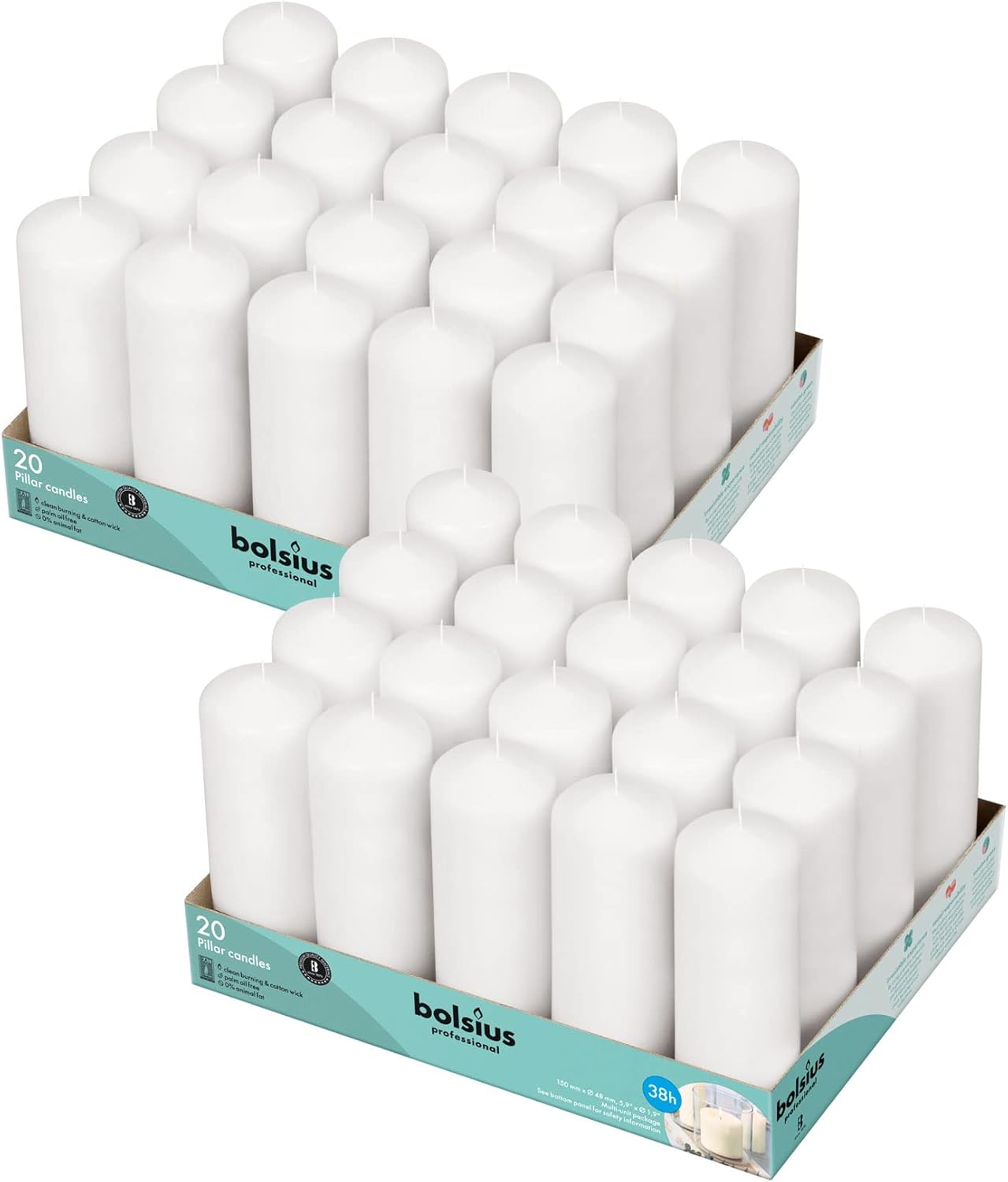 Bolsius White Pillar Candles – 2x6 Unscented Candle Set of 20 – Dripless, Smokeless, and Clean Burning Household Dinner Candles – Perfect for Weddings, Parties, Dinners – 20 Decorative Candles