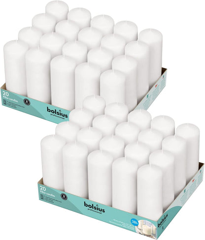 Bolsius White Pillar Candles – 2x6 Unscented Candle Set of 20 – Dripless, Smokeless, and Clean Burning Household Dinner Candles – Perfect for Weddings, Parties, Dinners – 20 Decorative Candles