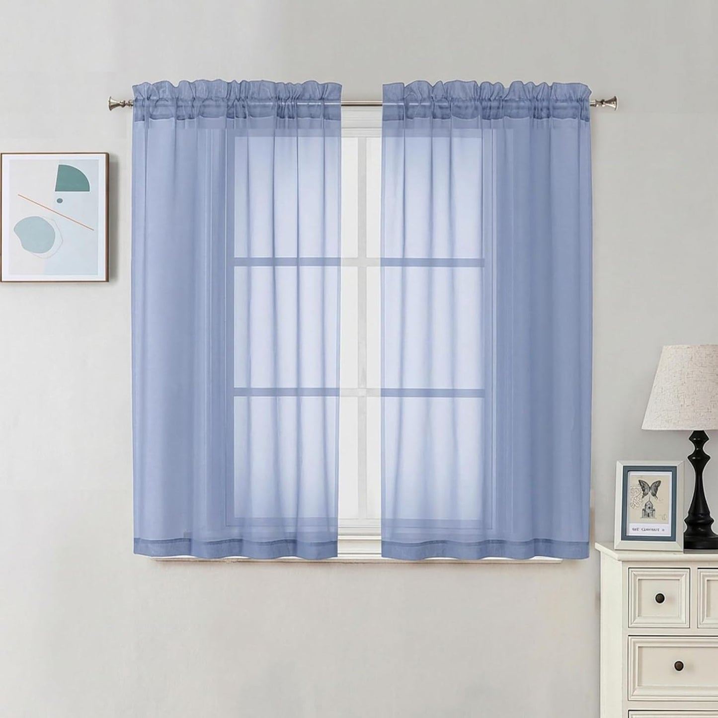 Chyhomenyc Sheer White Valances for Windows 2 Pack, Small Window Curtains for Living Room Bathroom Cafe Laundry Basement, Modern Top Dual Rod Pocket Voile Curtain, 42W x 14L inches, White - Colors B