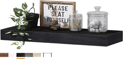 QEEIG Floating Shelves for Wall Bathroom Shelf Bedroom Kitchen Living Room Hanging Book Shelves Small Farmhouse Decor 16 inch Set of 3, Rustic Brown (015-BN3)