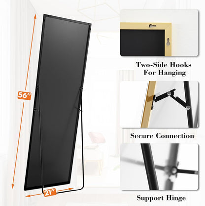 DUMOS Full Length Mirror 64"x21" Full Body Floor Mirror for Bedroom or Cloakroom, Can Stand Alone, Hang or Lean Against Wall, Tall Wall Mirror with Stand, Black