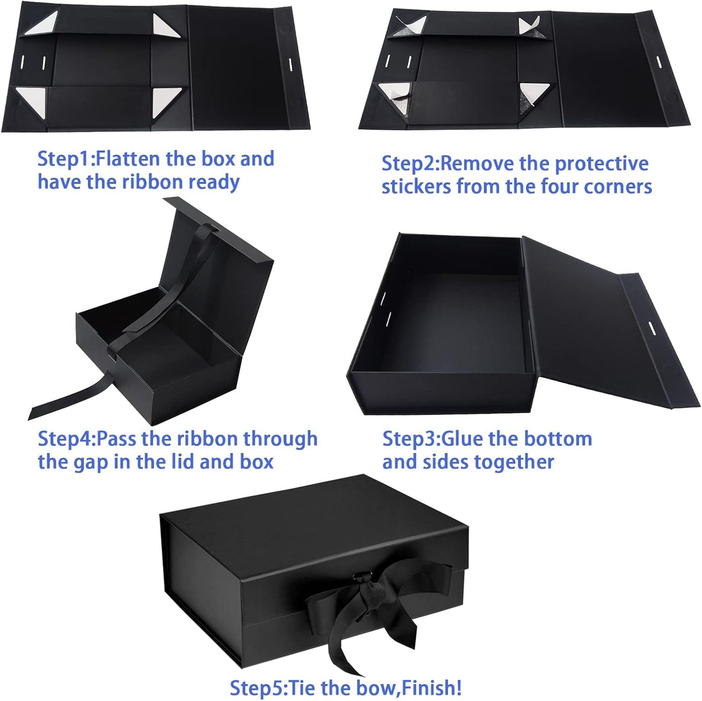RUIFYRAY Black Luxury Magnetic Gift Box with Lid, Ribbons and Gift Bag, Medium Size-9.4x7x3 Inches, Great for Christmas, New Year, Wedding, Birthdays, Man