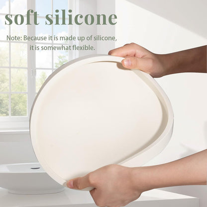 Silicone Bathroom Tray Round Vanity Tray Decorative Soap Holder Kitchen Countertop Organizer Coffee Table Decor for Candle, Perfume, Plant, 9 Inch, Black