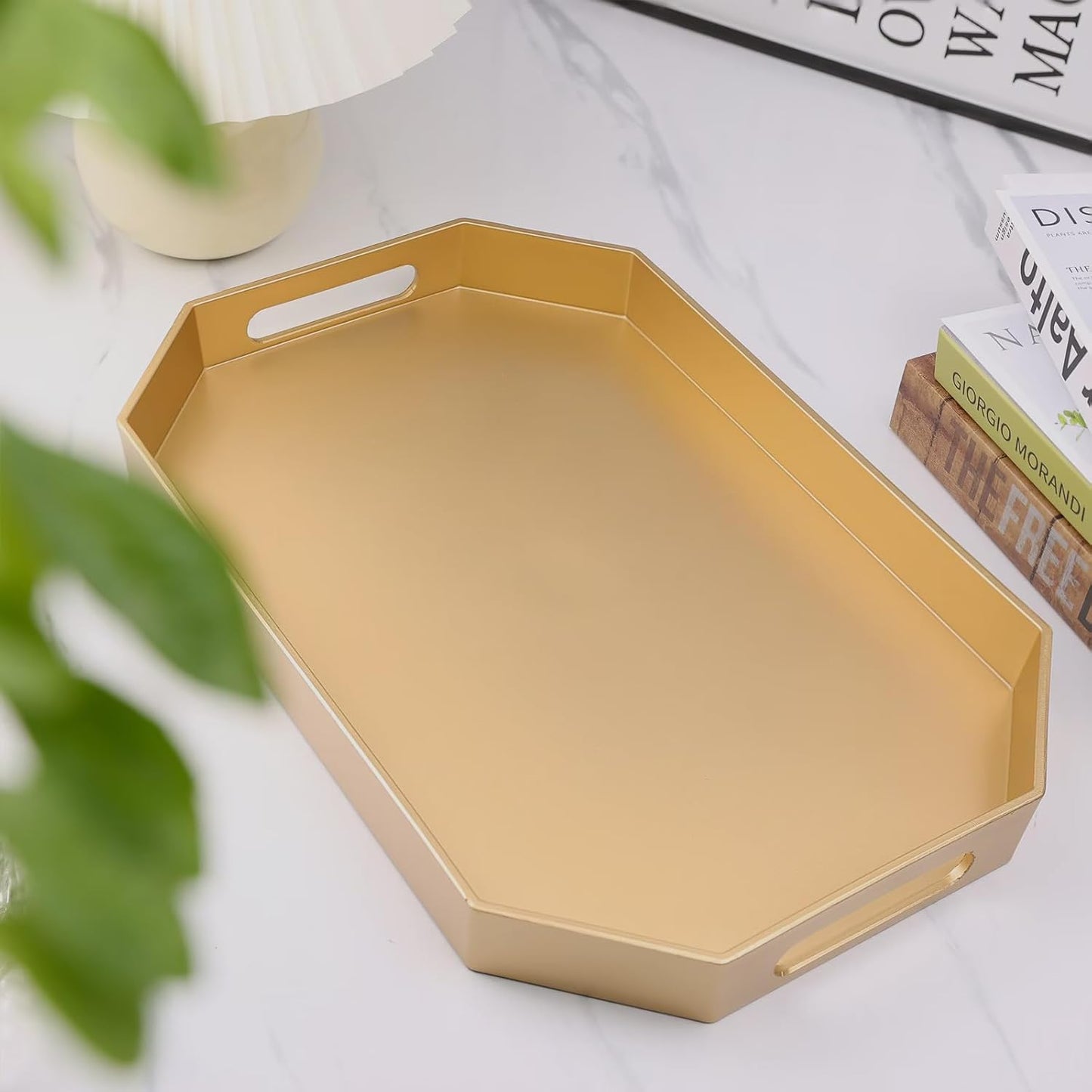 Green Decorative Tray with Handles, Versatile Serving Tray for Coffee Table, Ottoman, Ideal for Serving, Displaying, Organizing, 15.7"*10.2"*1.57"
