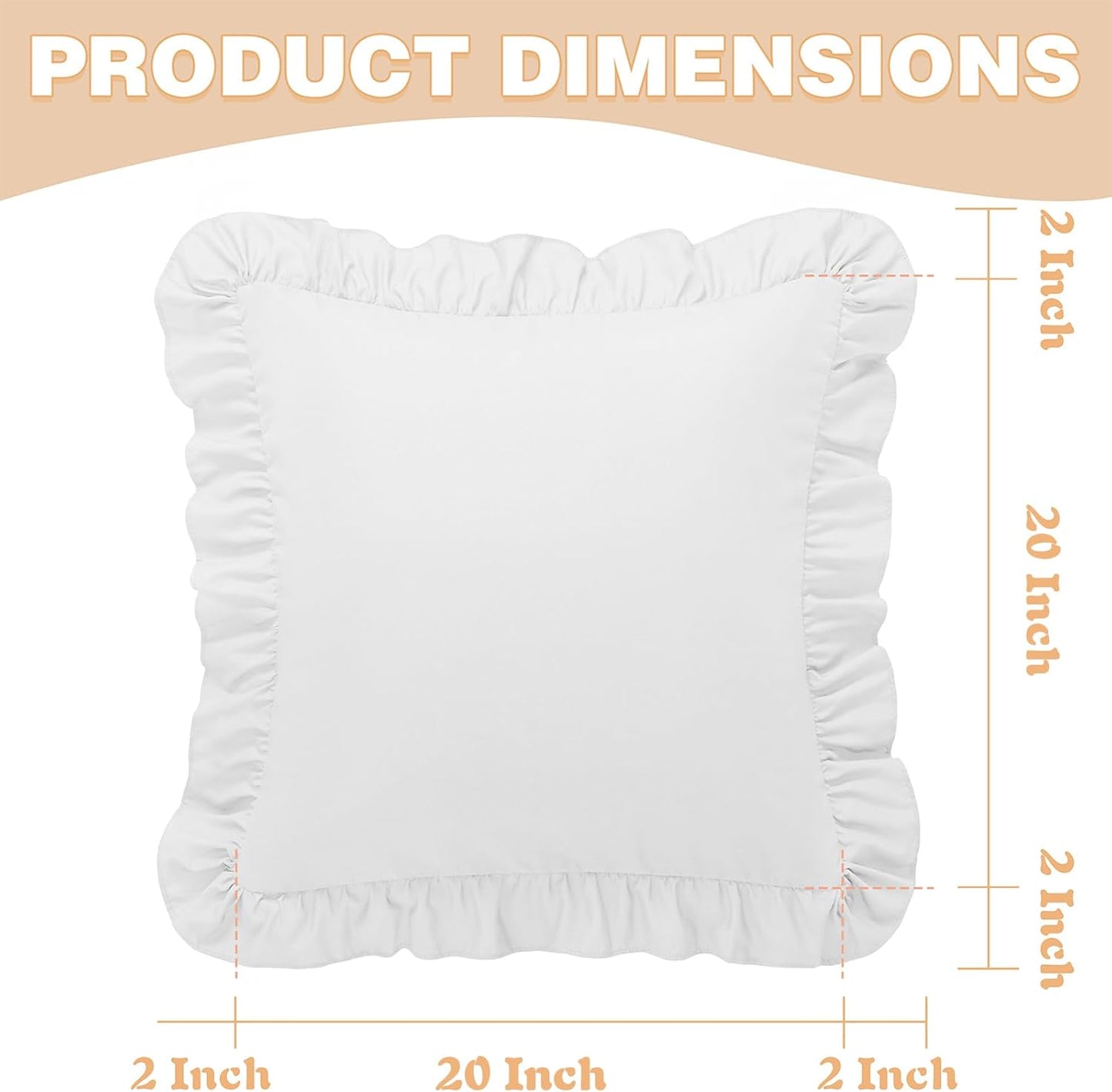 KKJIAF Ruffle Pillow Cases 26x26 Inches, White Square Ruffled Pillow Covers Set of 2, Microfiber Wrinkle Resistant Pillow Shams with Envelope Closure for Sofa Bed Living Room