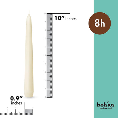 BOLSIUS Long Household Ivory Taper Candles - 10-inch Unscented Premium Quality Wax - 8 Hour Long Burning Dripless Candles Bulk Pack of 30 for Home Decor, Wedding, Parties and Special Occasions