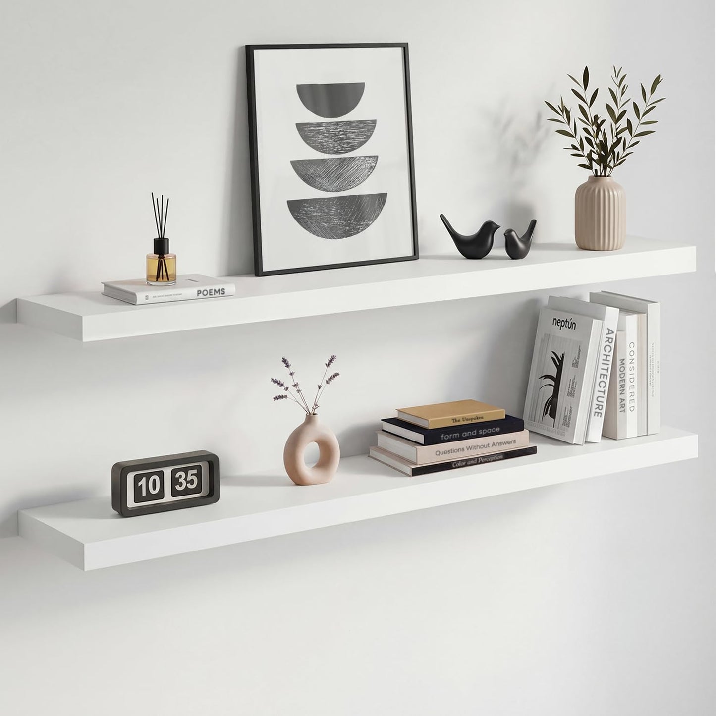 Homeforia 24 inch Natural Floating Shelf, High End Solid Real Wood 24inch Small Floating Shelves for Wall Mounted, Natural Wooden Floating Shelves, Heavy Duty Bracket, 24 X 6.5 X 1.75 in, Set of 2