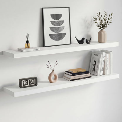 Homeforia 24 inch Natural Floating Shelf, High End Solid Real Wood 24inch Small Floating Shelves for Wall Mounted, Natural Wooden Floating Shelves, Heavy Duty Bracket, 24 X 6.5 X 1.75 in, Set of 2