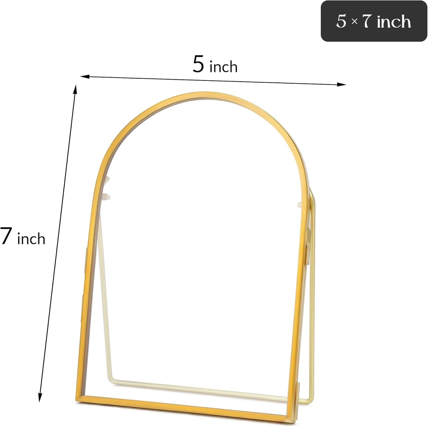 REDHUGO Double Glass Frame for Pressed Flowers Handmade, Metal Floating Picture Frame for Pressed Flower, Tabletop Display, Brass, ArcShaped, Black, 4x6 inches (FRAME ONLY)