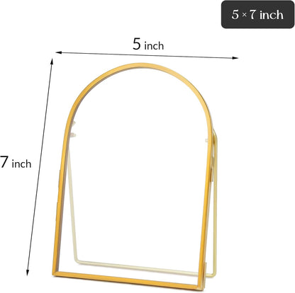 REDHUGO Double Glass Frame for Pressed Flowers Handmade, Metal Floating Picture Frame for Pressed Flower, Tabletop Display, Brass, ArcShaped, Black, 4x6 inches (FRAME ONLY)