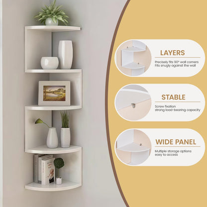 5-Tier Floating Corner Shelf Wall Mount, Heavy Duty Wall Corner Bookshelf, Multi-Purpose Plant Display Shelf for Bedroom Living Room Bathroom Home Office, (Black)
