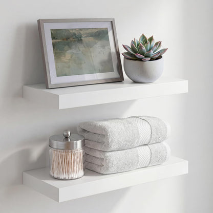 Homeforia 24 inch Natural Floating Shelf, High End Solid Real Wood 24inch Small Floating Shelves for Wall Mounted, Natural Wooden Floating Shelves, Heavy Duty Bracket, 24 X 6.5 X 1.75 in, Set of 2