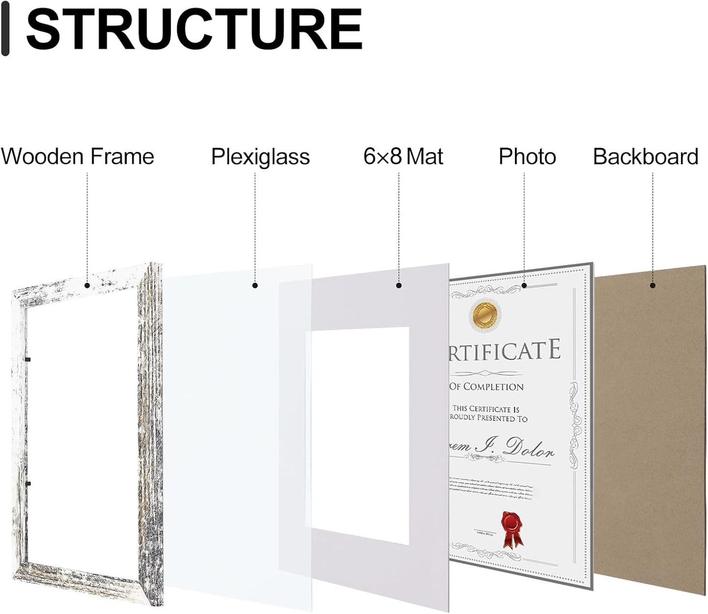Vittanly 8x10 Picture Frames Set of 9, Shatter Resistant Plexiglass, Display 5x7 Pictures with Mat or 8x10 without Mat, Photo Frames for Wall or Tabletop, Engineered Wood, Black - Colors A