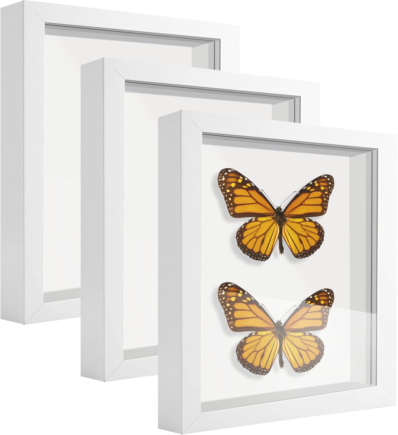 8x8 Shadow Box Frame Display Case with Letter Stickers, 3D Picture Frame, Display Case Box for Memorabilia, Baby Items, Wedding Memories, Crafts, Tickets and Photos (White, 8x8)