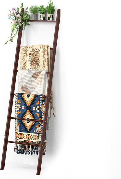 BAMBANG 6-Tier Blanket Ladder for Living Room, Blanket Quilt Ladder Rack Rustic Decorative Towel Holder, Wall Leaning Blanket Ladder Shelf Storage Farmhouse Decor for Bedroom Bathroom, Black