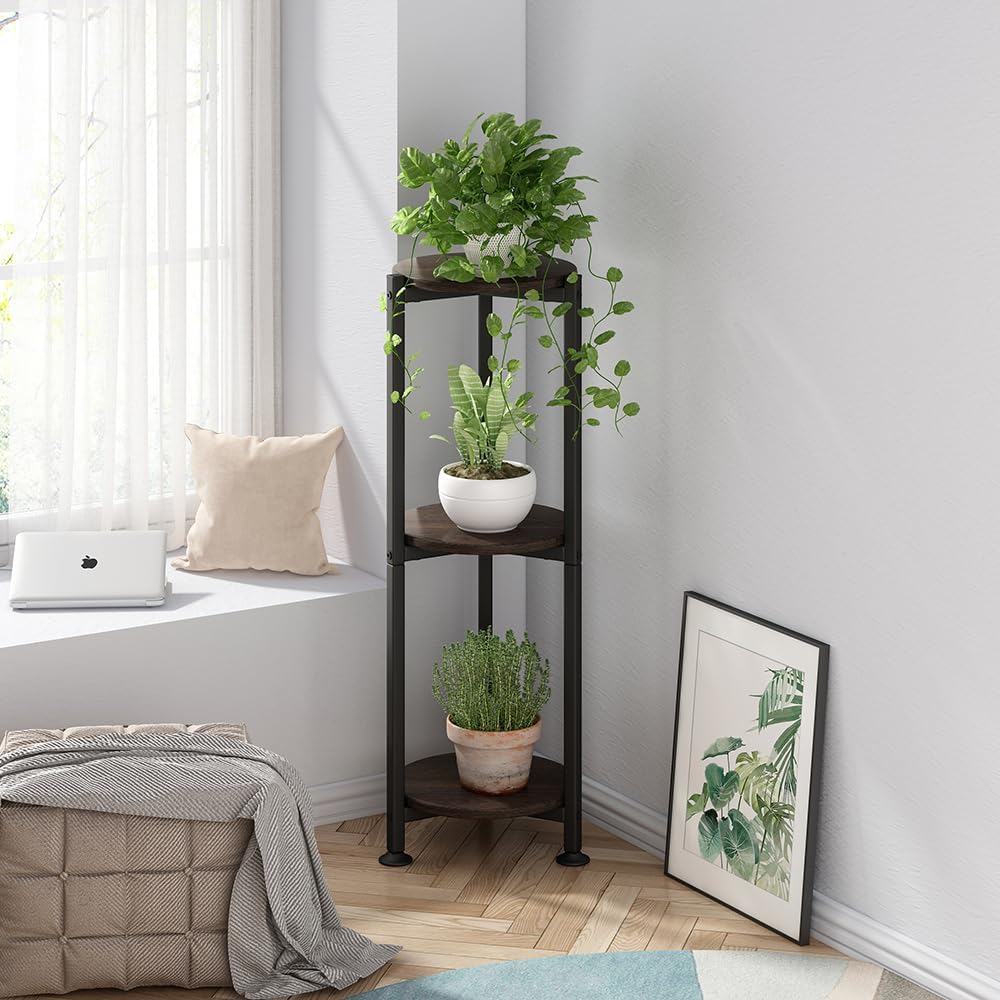 Plant Stand Indoor Corner Tall 2 Tier Metal Modern Flower Storage Plant Shelf Holder for Living Room Balcony Garden,Black (2 Tier-Black Round)