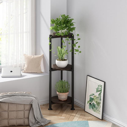 Plant Stand Indoor Corner Tall 2 Tier Metal Modern Flower Storage Plant Shelf Holder for Living Room Balcony Garden,Black (2 Tier-Black Round)