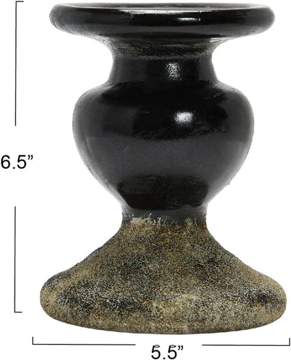 Creative Co-Op Small Distressed Blue Terracotta Pillar Candle Holder