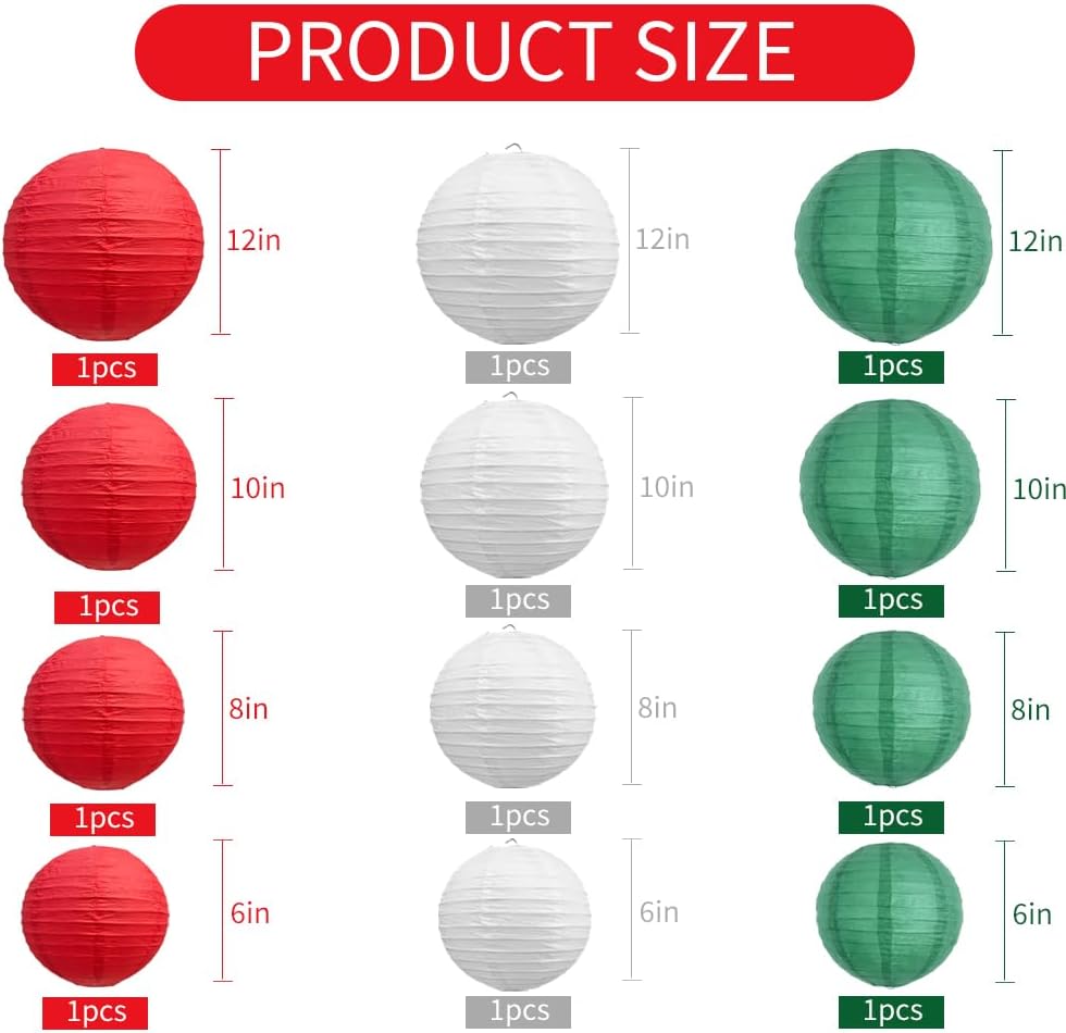 BEISHIDA 10Pcs White Paper Lanterns Decorative Chinese/Japanese Hanging Round Paper Lanterns Lamp for Birthday, Wedding, Christmas, Bridal, Home Decor, Party Decoration(Size of 4”, 6”, 8”, 10”)