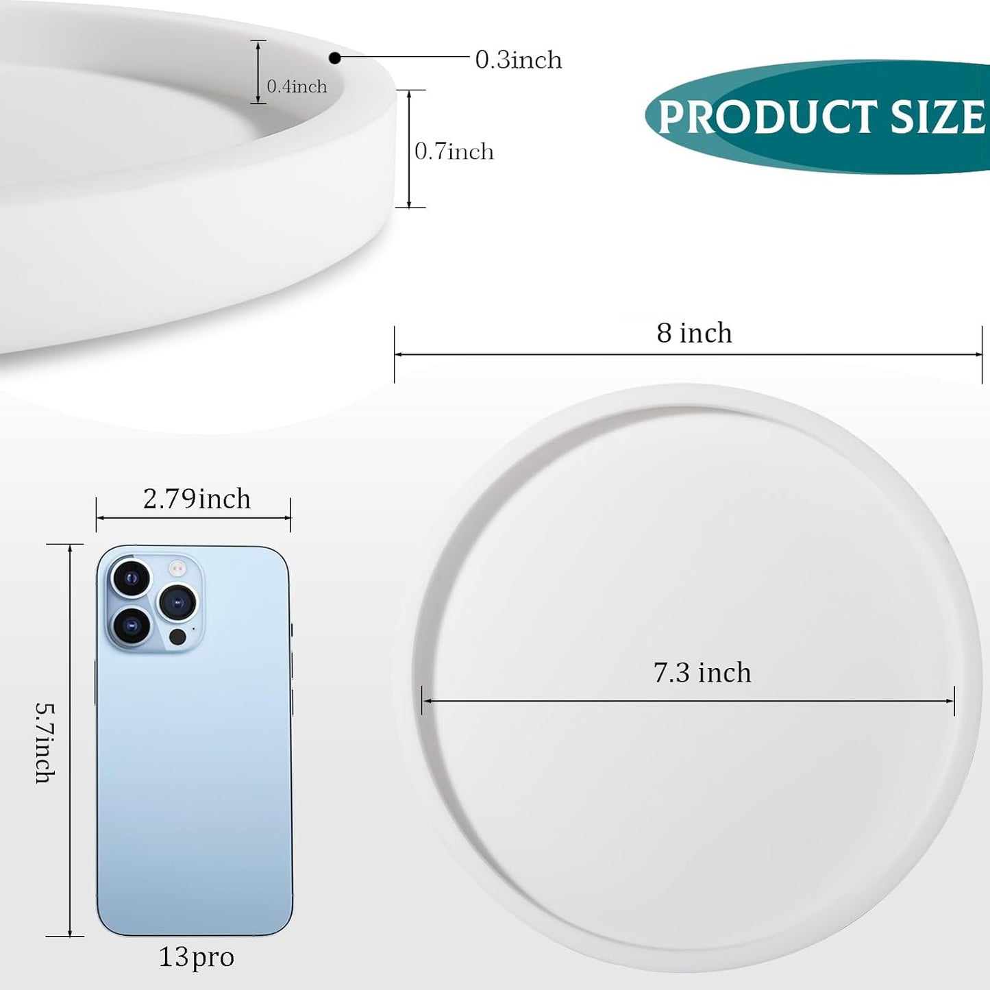 Silicone Bathroom Tray Round Vanity Tray Decorative Soap Holder Kitchen Countertop Organizer Coffee Table Decor for Candle, Perfume, Plant, 9 Inch, Black