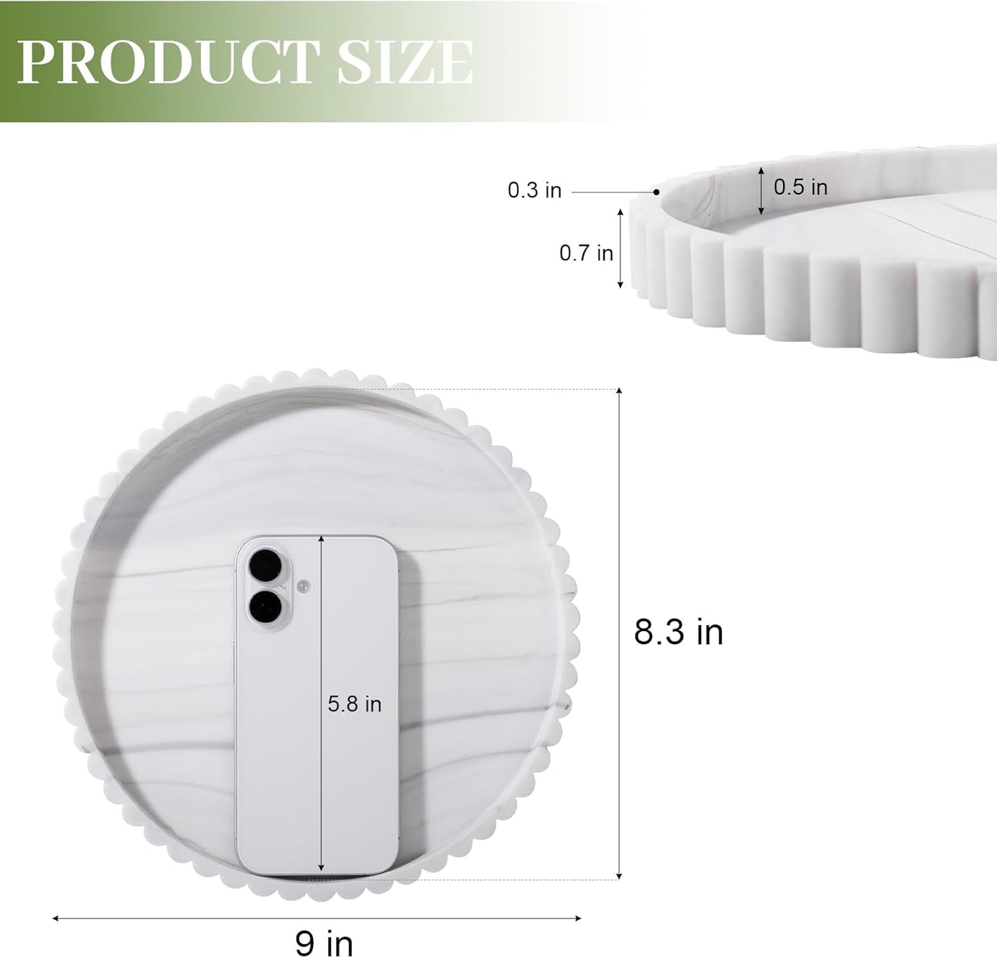 Round Bathroom Tray Silicone Kitchen Counter Decor Vanity Organizer Decorative Coffee Table Tray for Perfume, Candle, Soap Dish, 9 Inch, Black