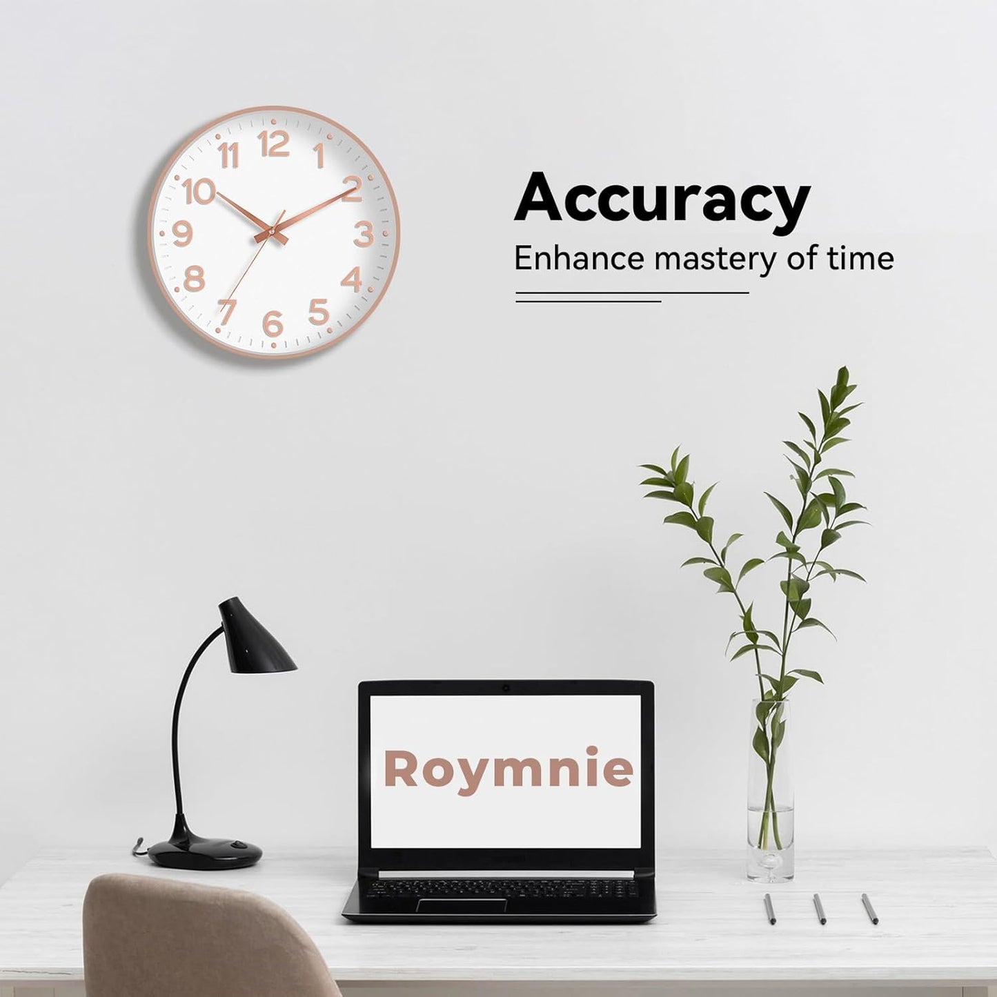 Roymnie Wall Clock Green, Silent Wall Clocks Battery Operated 8 Inch-Modern Non Ticking Analog Clock Decorative for Kitchen Office Bathroom Bedroom(Gold)