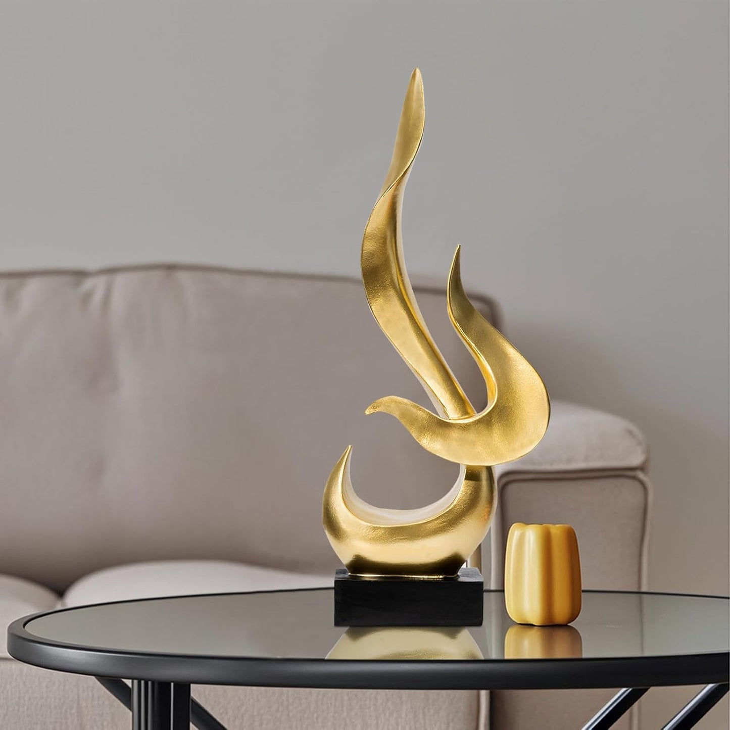 Black Fire Flame Sculpture, Modern Abstract Resin Statue, Art Statue Home Decor for Living Room TV Stand Coffee Table Shelf Accents Decor.