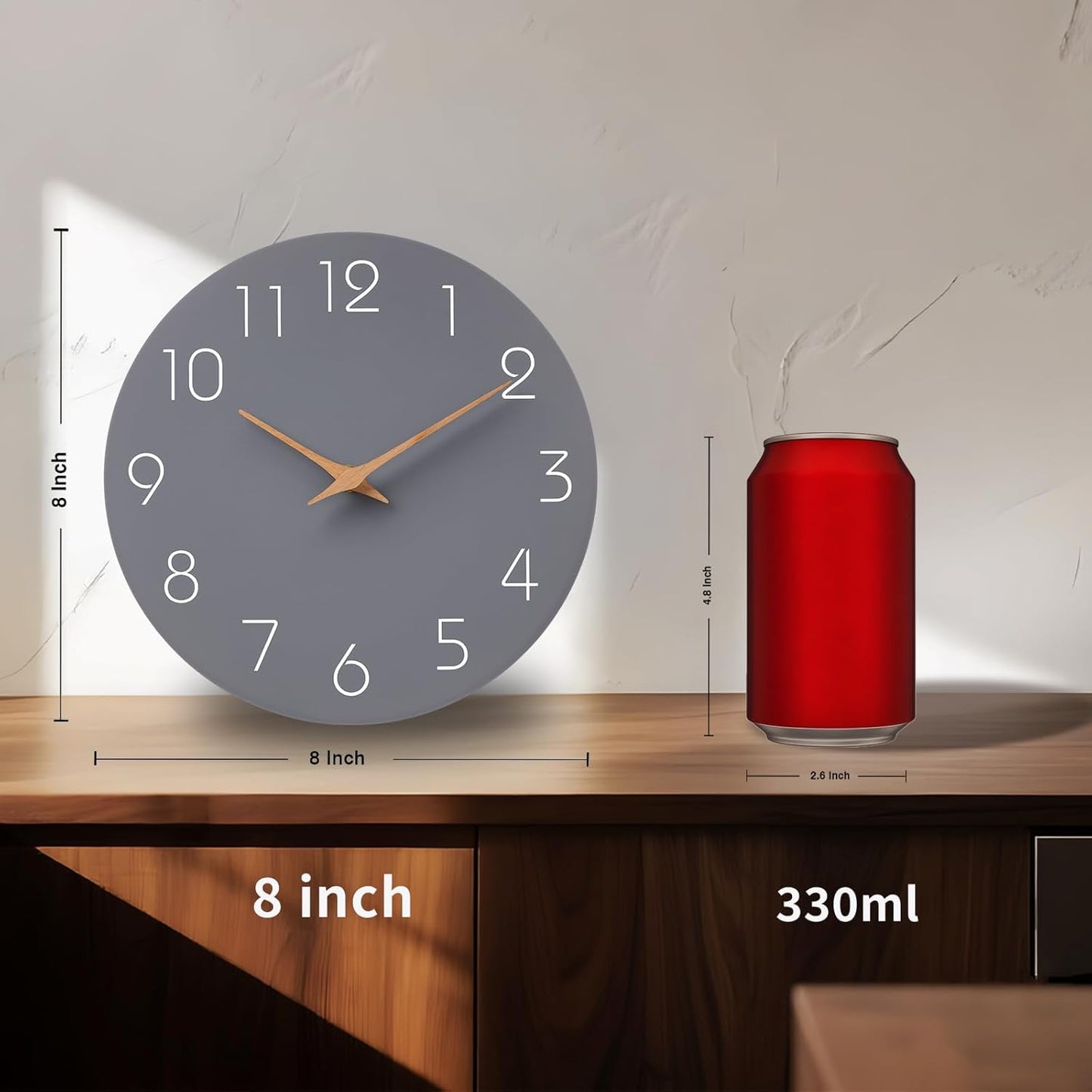 Mosewa Wall Clock 8 Inch Black Battery Operated Silent Non Ticking Simple Minimalist Rose Gold Numbers Decorative for Bedroom Living Room Kitchen Home Bathroom Office