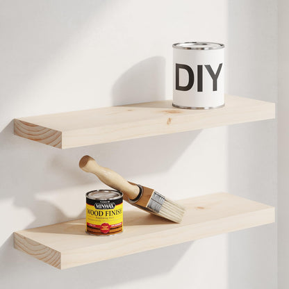 Homeforia 24 inch Natural Floating Shelf, High End Solid Real Wood 24inch Small Floating Shelves for Wall Mounted, Natural Wooden Floating Shelves, Heavy Duty Bracket, 24 X 6.5 X 1.75 in, Set of 2