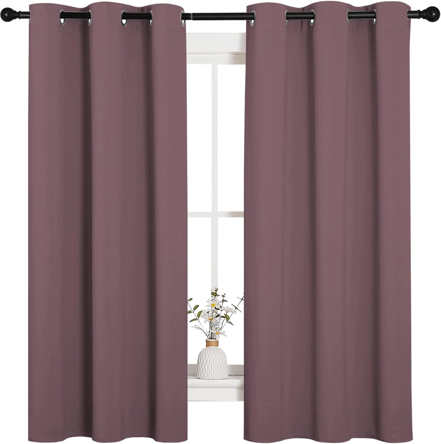 NICETOWN Halloween Pitch Black Solid Thermal Insulated Grommet Blackout Curtains/Drapes for Bedroom Window (2 Panels, 42 inches Wide by 63 inches Long, Black) - Colors E