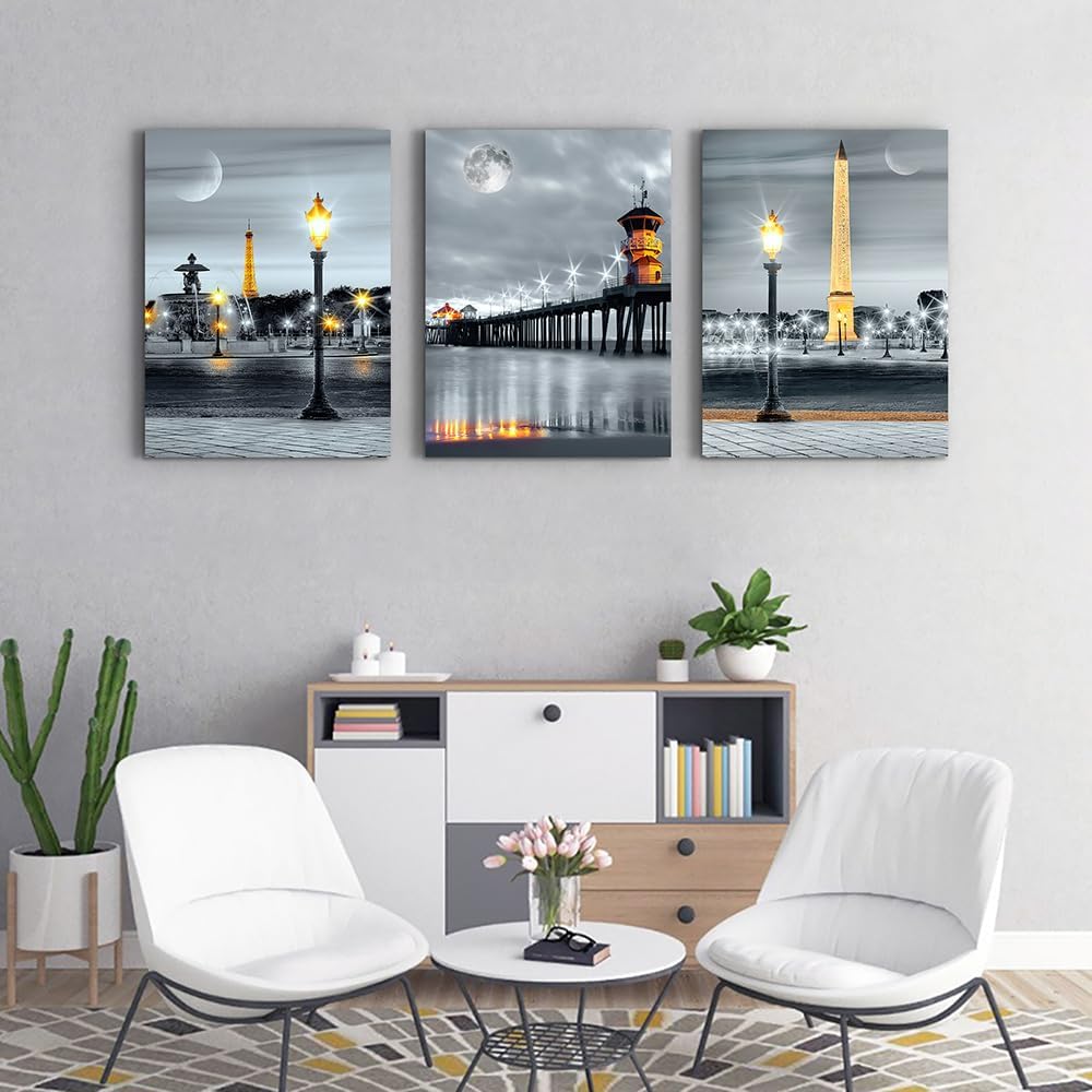 MHARTK66 Wall Art for Bedroom Wall Decor for Living Room Office Decor Abstract Mountain Aurora Landscape Painting 3 Piece Scenic Framed Canvas Art Prints Ready to Hang Kitchen Wall Pictures Home Decor