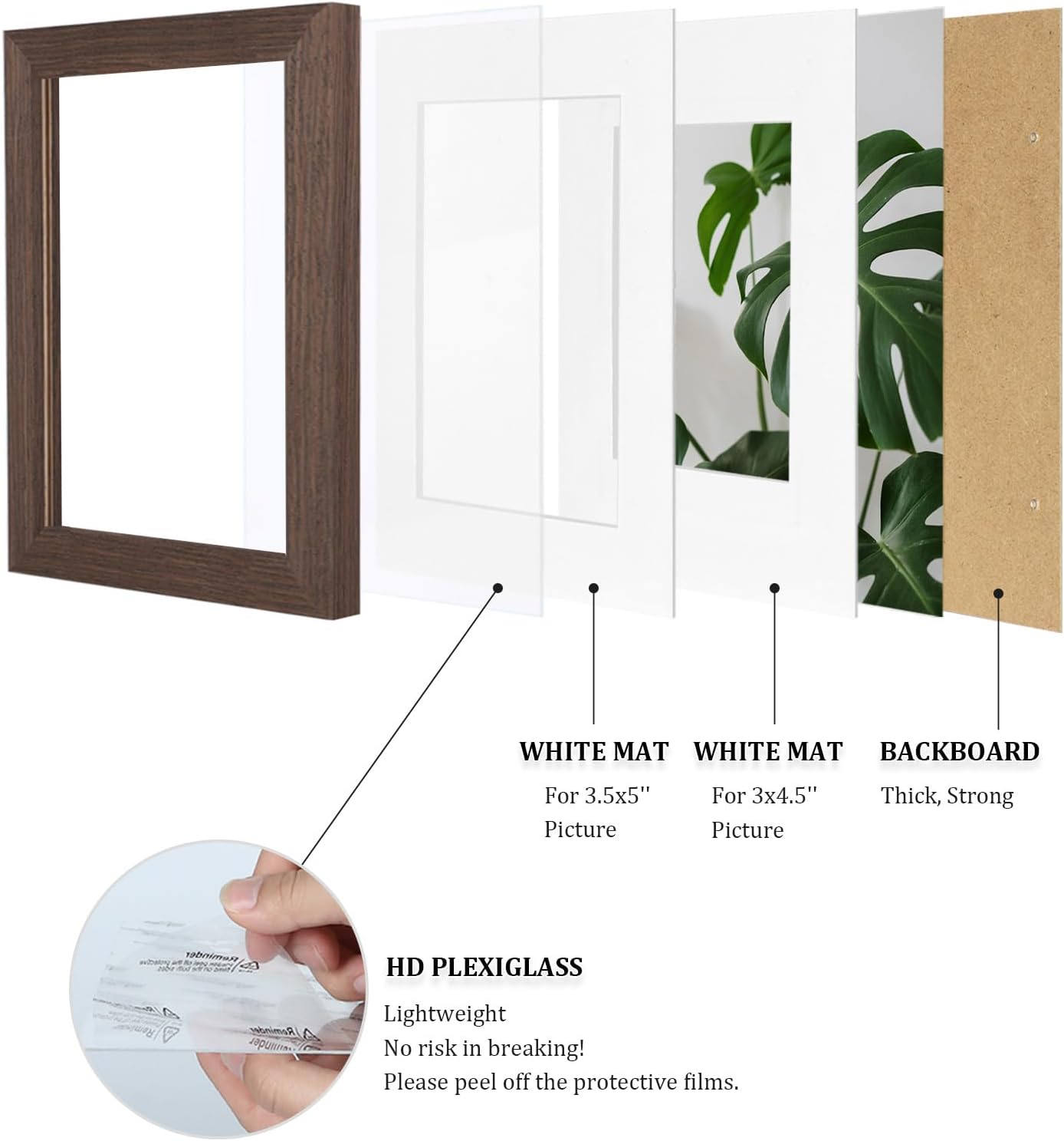 Egofine 8x10 Picture Frames Set of 4, Made of Solid Wood Covered by Plexiglass 4x6 and 5x7 with Mat or 8x10 without Mat, for Table Top Display and Wall Mounting Photo Frame Black