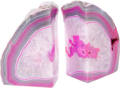 JIC Gem Dyed Blue Agate Bookends Geode Decorative Book Ends for Heavy Books with Rubber Bumpers for Office and Home Decoration Polished Small Size 2 to 3 Lbs