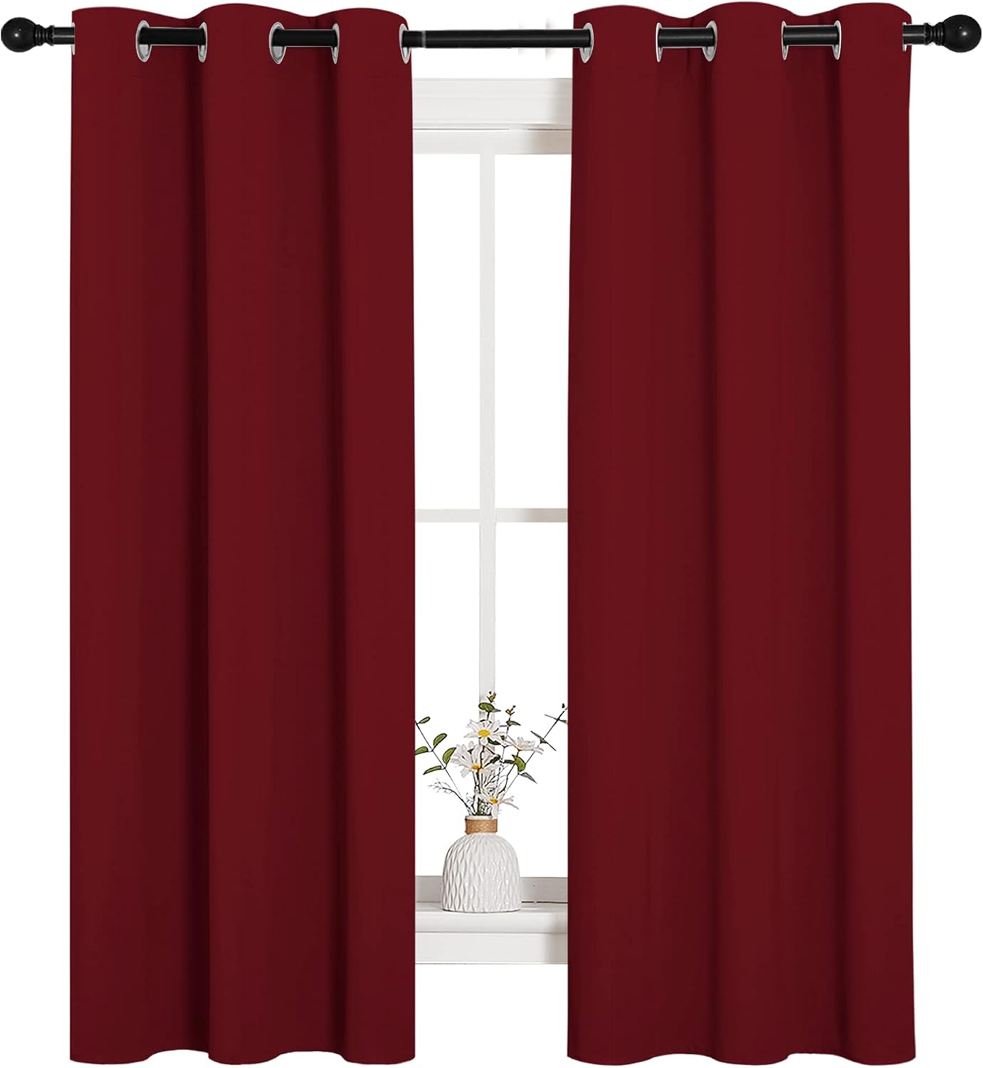 NICETOWN Halloween Pitch Black Solid Thermal Insulated Grommet Blackout Curtains/Drapes for Bedroom Window (2 Panels, 42 inches Wide by 63 inches Long, Black) - Colors A