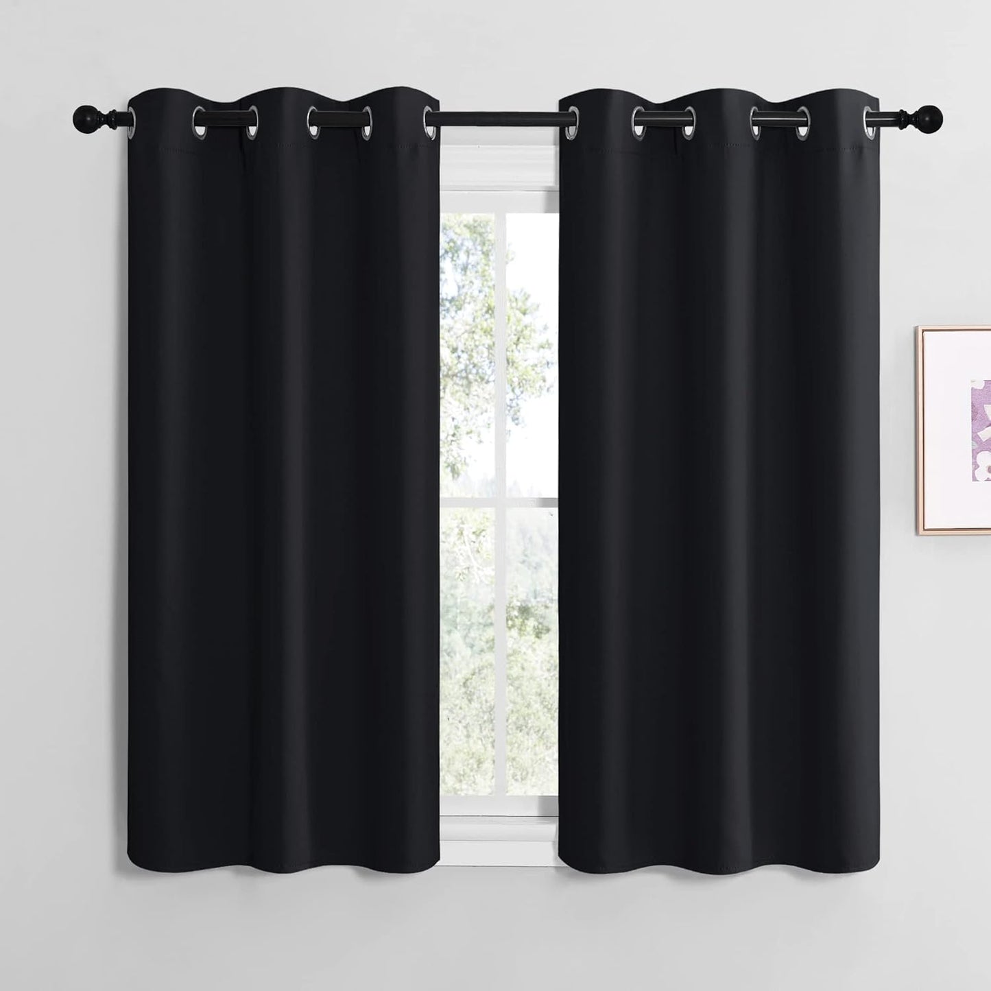 NICETOWN Halloween Pitch Black Solid Thermal Insulated Grommet Blackout Curtains/Drapes for Bedroom Window (2 Panels, 42 inches Wide by 63 inches Long, Black) - Colors E