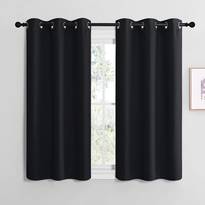 NICETOWN Halloween Pitch Black Solid Thermal Insulated Grommet Blackout Curtains/Drapes for Bedroom Window (2 Panels, 42 inches Wide by 63 inches Long, Black) - Colors E