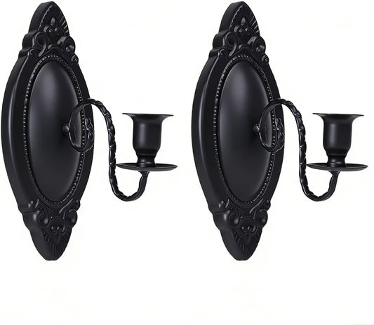 Gold Candle Sconces Set of Two, Brass Color Victorian Royal Wall Sconce, Metal Rustic Candle Holder Baroque Home Wall Decor for Living Room, Dining Room, Bedroom, Fireplace, Hallway, Window
