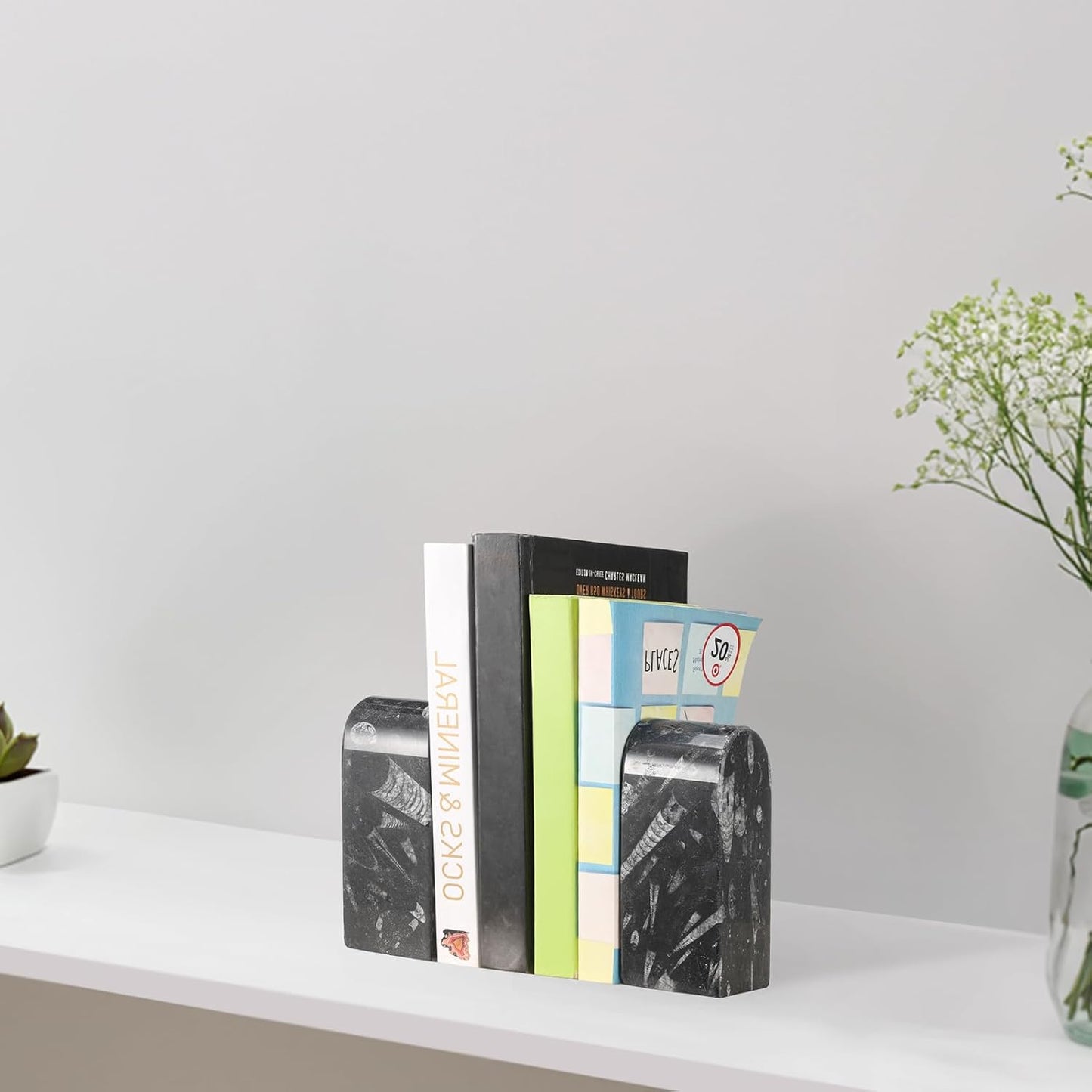 Koville African Natural Marble Bookends for Shelves, Non-Slip Book Ends, 13LBS Ultra Heavy Duty Marble Book Holder Organizer, Apartment Decor for Movies/CD/Video Games(Namib Fantasy)