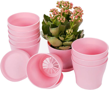 TDHDIKE 10 Pcs Plastic Planters Indoor Pots, Mini Flower Seedlings Nursery Flower Pot with Pallet, Modern Decorative Gardening Containers