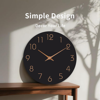 Mosewa Wall Clock 8 Inch Black Battery Operated Silent Non Ticking Simple Minimalist Rose Gold Numbers Decorative for Bedroom Living Room Kitchen Home Bathroom Office