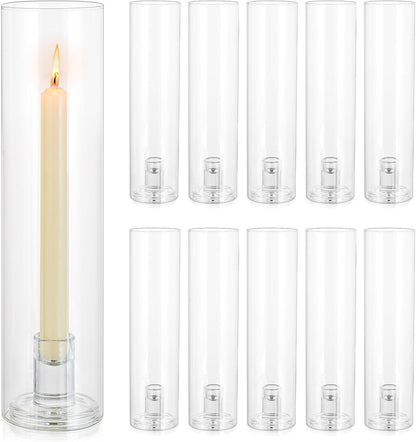Glass Hurricane Candle Holder: 12" Tall Candlestick Holder Bulk with Cylinder Windproof Cover Set of 6 Clear Taper Candle Holders for Wedding Party Birthday Christmas Decor